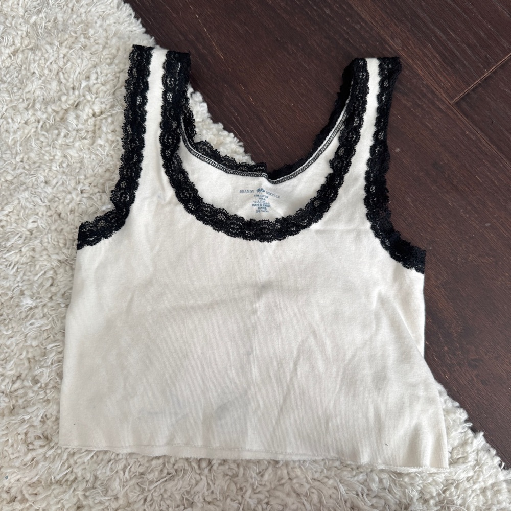 Brandy Melville Lace Trim Crop Tank - White/Black